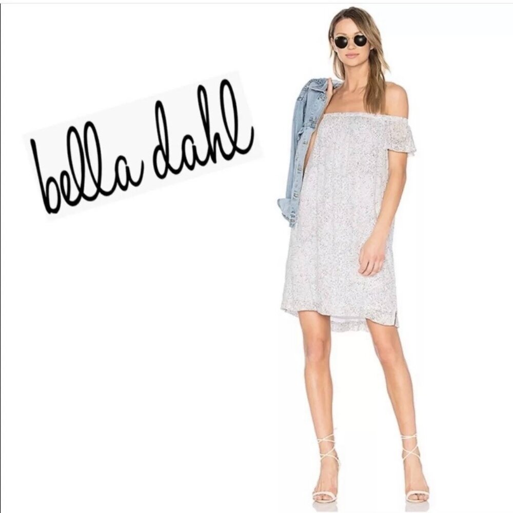 Anthropologie Bella Dahl Dress XS Off Shoulder White Gray Speckled Mini